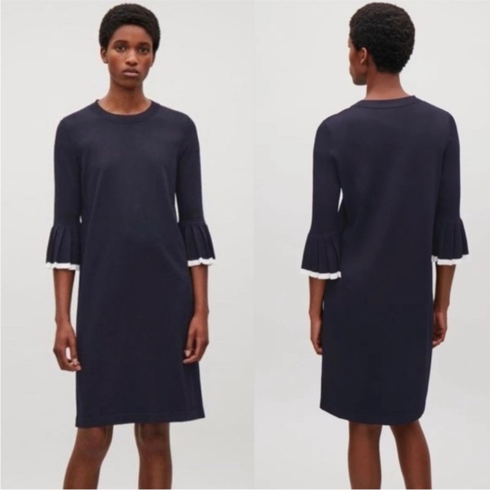 COS Knit Bell Sleeve Dress with White Trim